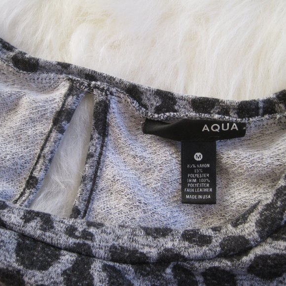 Aqua Black Grey Leopard Tunic Pullover Top Faux Leather Sleeve Patches Size M - Picture 5 of 5